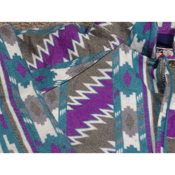 Vintage 90s Walls Mountain Tribal Aztec Pattern Fleece Jacket XL XXL Purple Gray - Picture 2 of 10